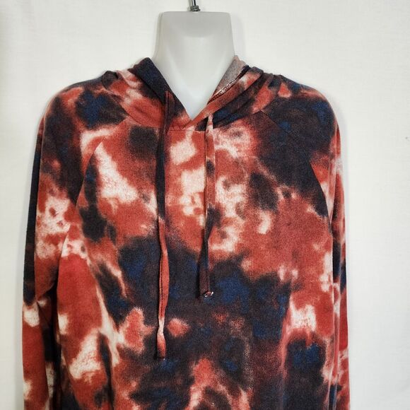 Madison + Hudson Womens Hoodie Large Pullover Tie Dye Red Ivory Retro Sweatshirt - Picture 5 of 11